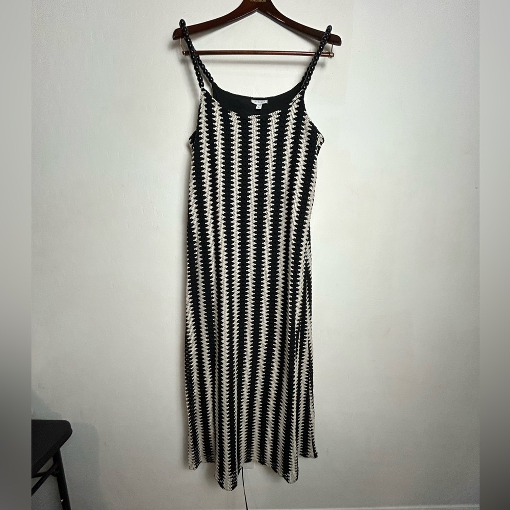 🖤 Topshop Black & White Zigzag Maxi Dress – Size 12 – Sleek Knit Tank Dress